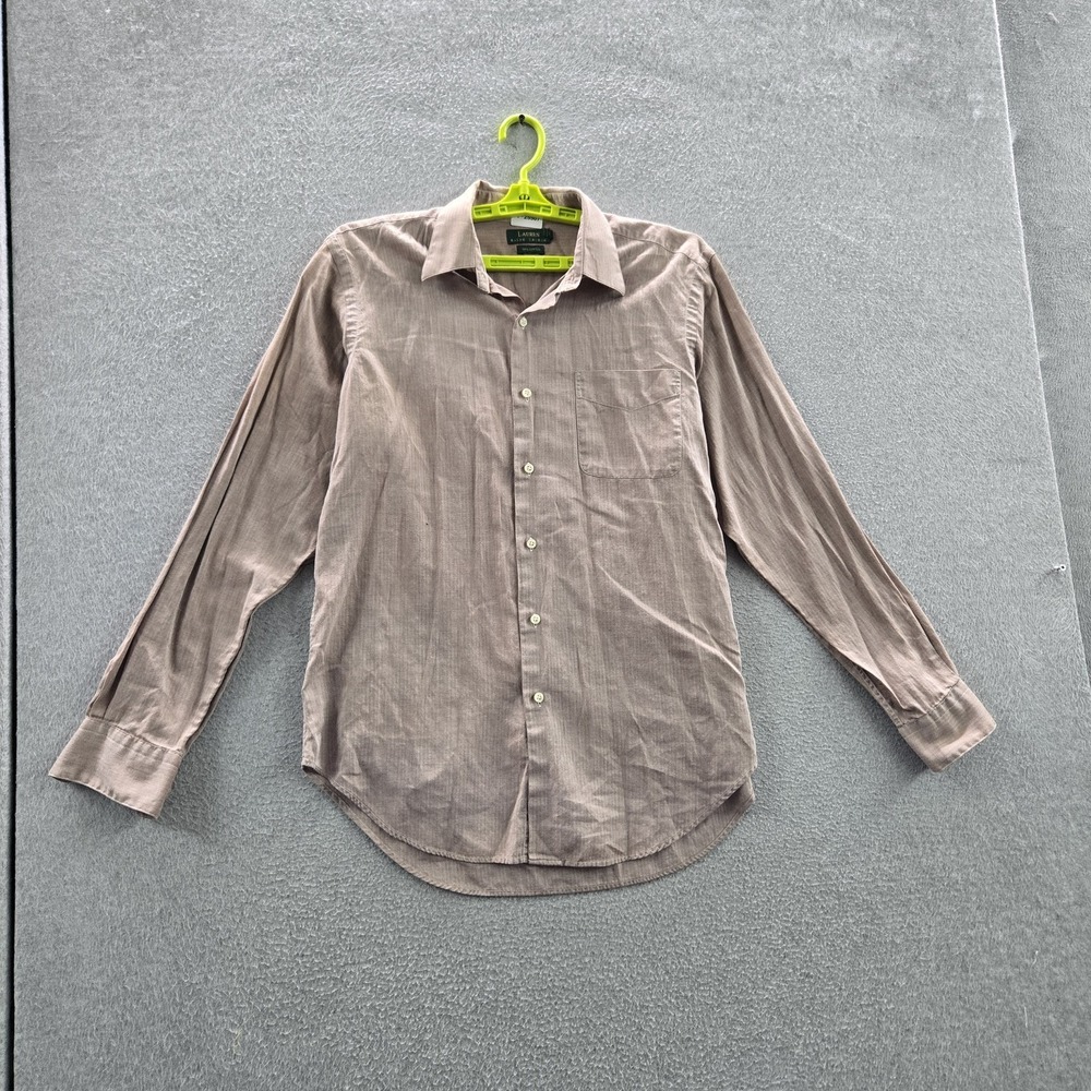 Lauren Ralph Lauren Men Button Up Shirt 15.5 32-33 Brown Herringbone
